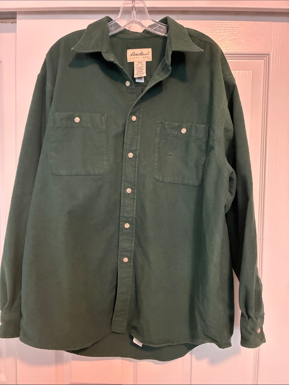 Eddie Bauer Men's Dark Green Button-Down Work Shirt